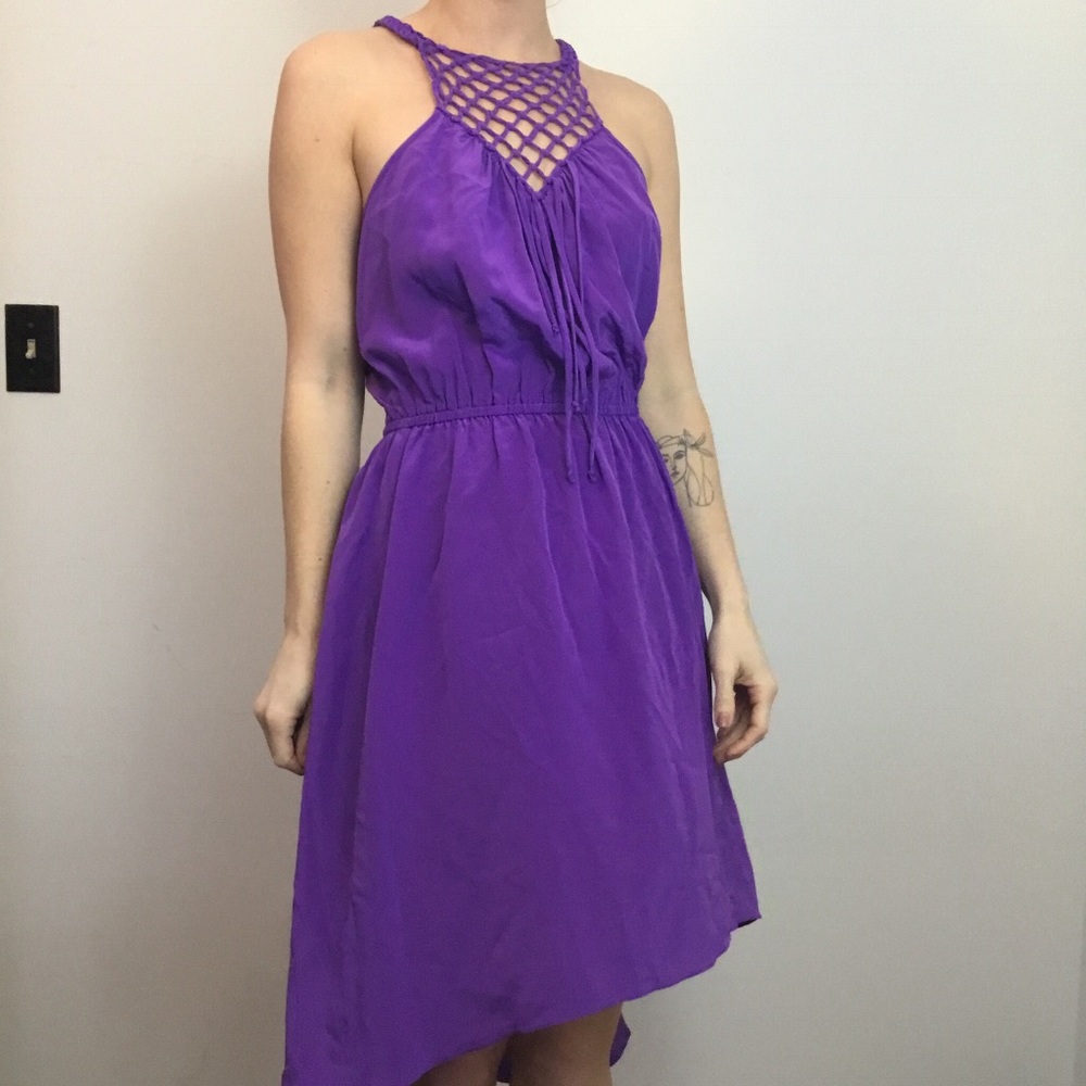 Rebecca Taylor Purple High Neck Netted Dress - Picture 1 of 8